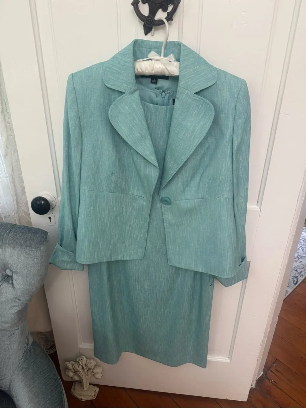 NWT One-Button Jacket & Princess-Seam Sheath Dress SZ 8 in Sea Glass